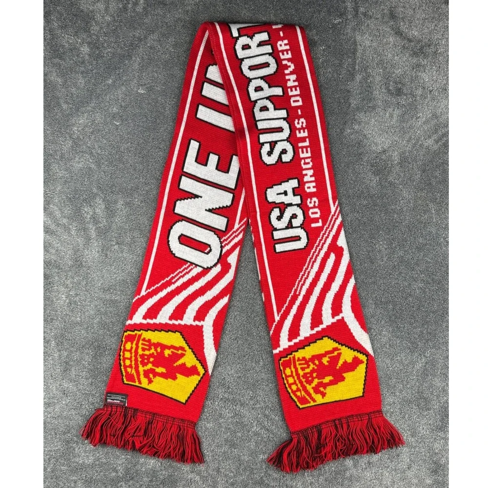 Ruffneck Scarves USA Support Tour Soccer Scarf Red White One Unit Fringed Knit